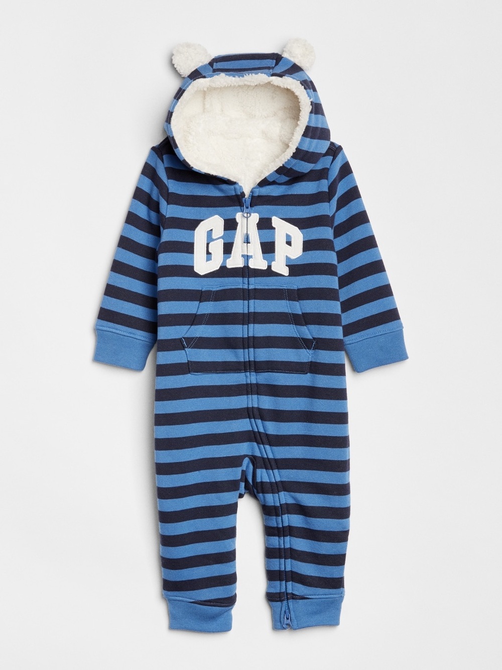 GAP Navy and Light Blue Striped Fleece-Lined Hooded One-Piece